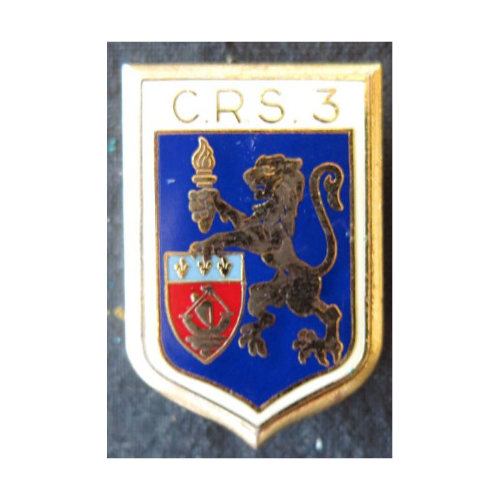 CRS 3 : insigne de la compagnie républicaine de sécurité n° 3 de Quincy-sous-Sénart, fabrication Delsart Sens