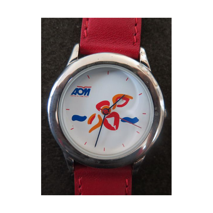 Montre de la compagnie aérienne AOM bracelet cuir dans sa boite avec bon de garantie