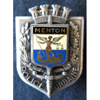 POLICE : insigne métallique de la police urbaine de Menton de fabrication Delsart Sens