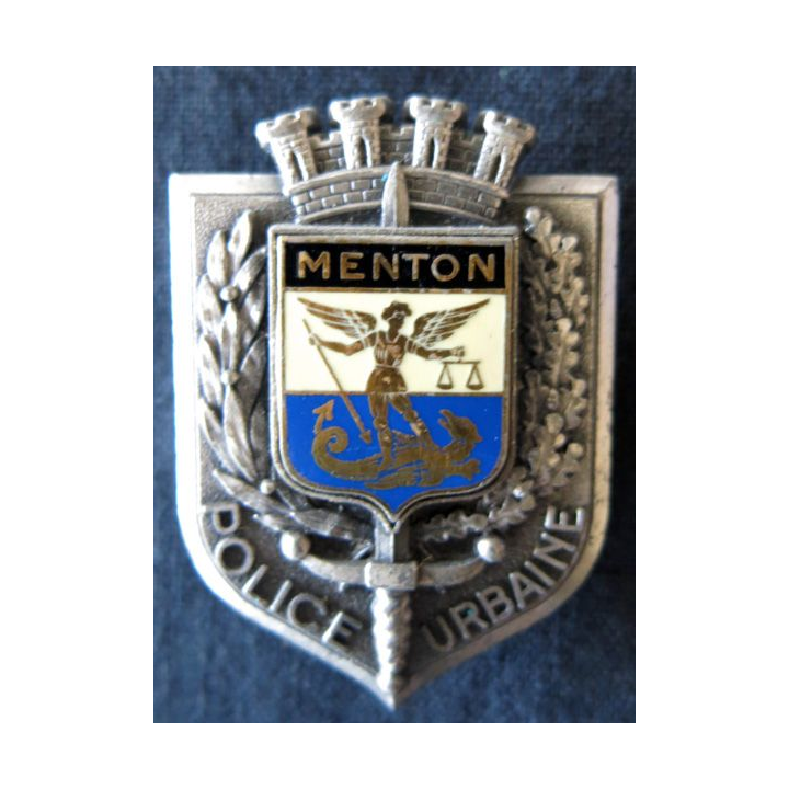 POLICE : insigne métallique de la police urbaine de Menton de fabrication Delsart Sens