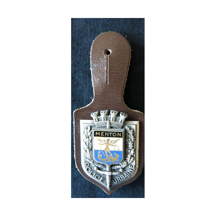POLICE : insigne métallique de la police urbaine de Menton de fabrication Delsart Sens