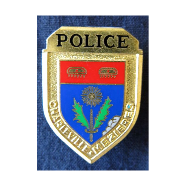 POLICE : insigne métallique de la Police de Charleville Mezières de fabrication Drago Paris