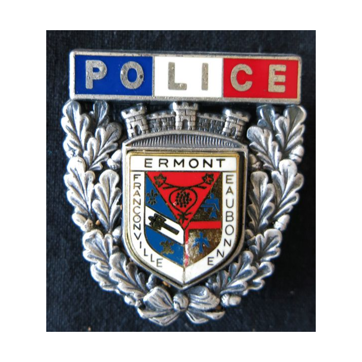 POLICE : insigne métallique de la Police de Franconville, Ermont, Eaubonne de fabrication Drago Paris