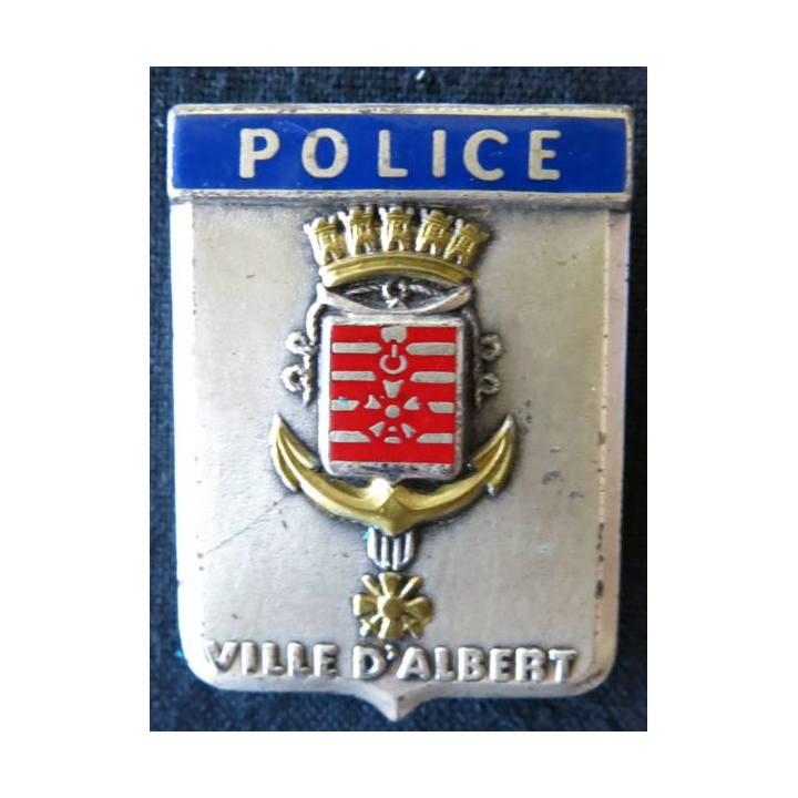 POLICE : insigne métallique de la police nationale de Ville d'Albert de fabrication Drago Paris