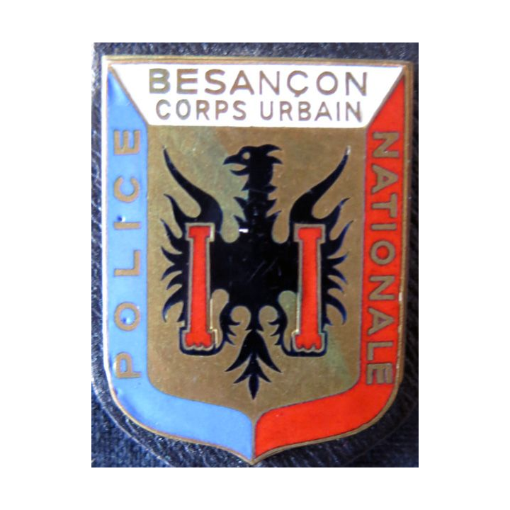 POLICE : insigne métallique du corps urbain de la police nationale  de Besançon de fabrication FIA