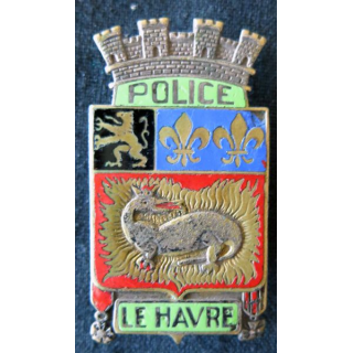 POLICE : insigne métallique en émail de la police nationale de la Ville du Havre de fabrication Mourgeon Paris
