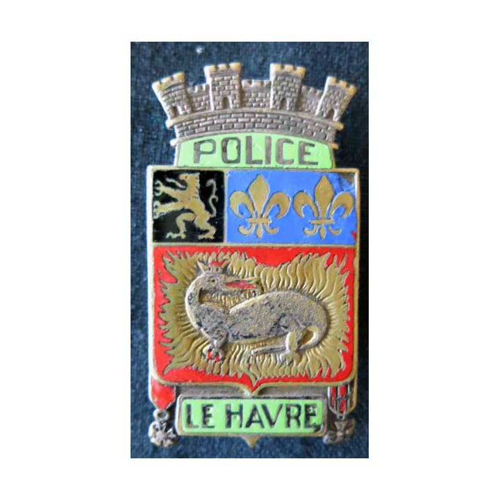 POLICE : insigne métallique en émail de la police nationale de la Ville du Havre de fabrication Mourgeon Paris