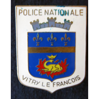 POLICE : insigne métallique de la police nationale de Vitry Le François de fabrication Fraisse Paris