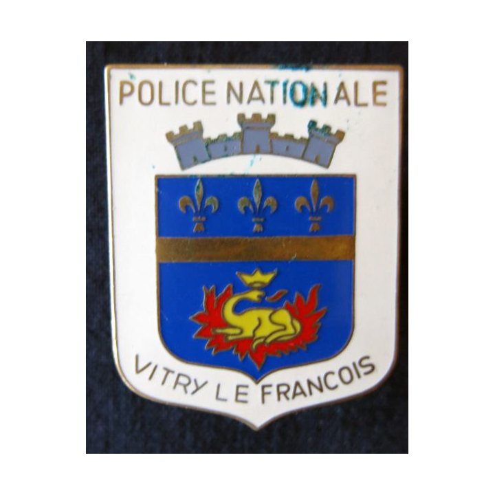 POLICE : insigne métallique de la police nationale de Vitry Le François de fabrication Fraisse Paris