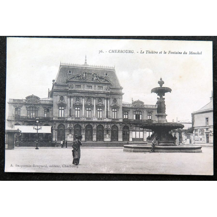 Carte postale 76 Cherbourg Le Théâtre et la Fontaine du Mouchel