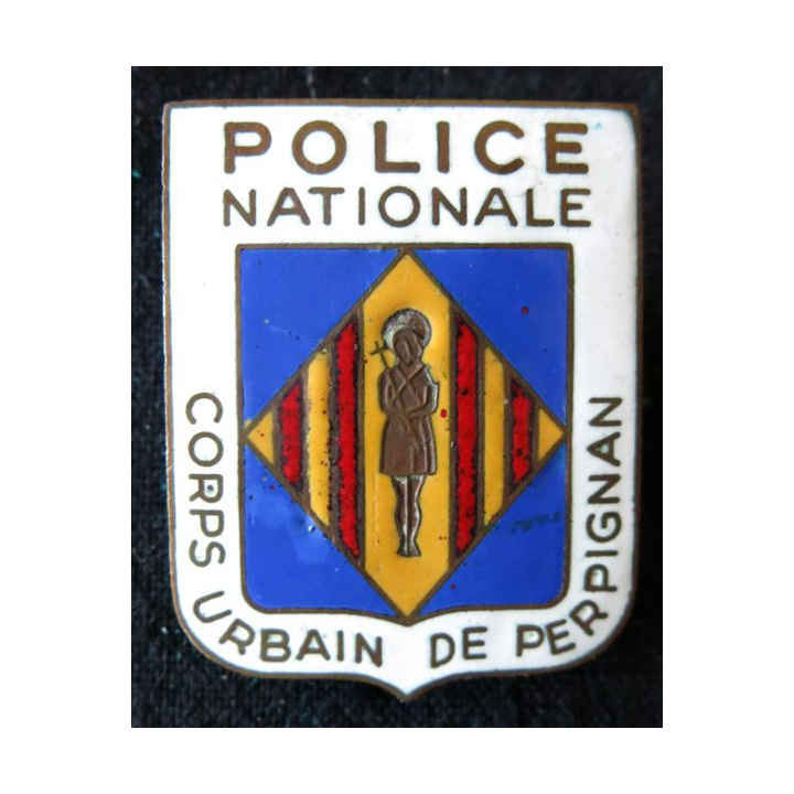 POLICE : insigne métallique en émail du corps urbain de Perpignan Police nationale
