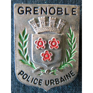 POLICE : insigne en métal peint de la Police urbaine de la ville de Grenoble de fabrication FIA