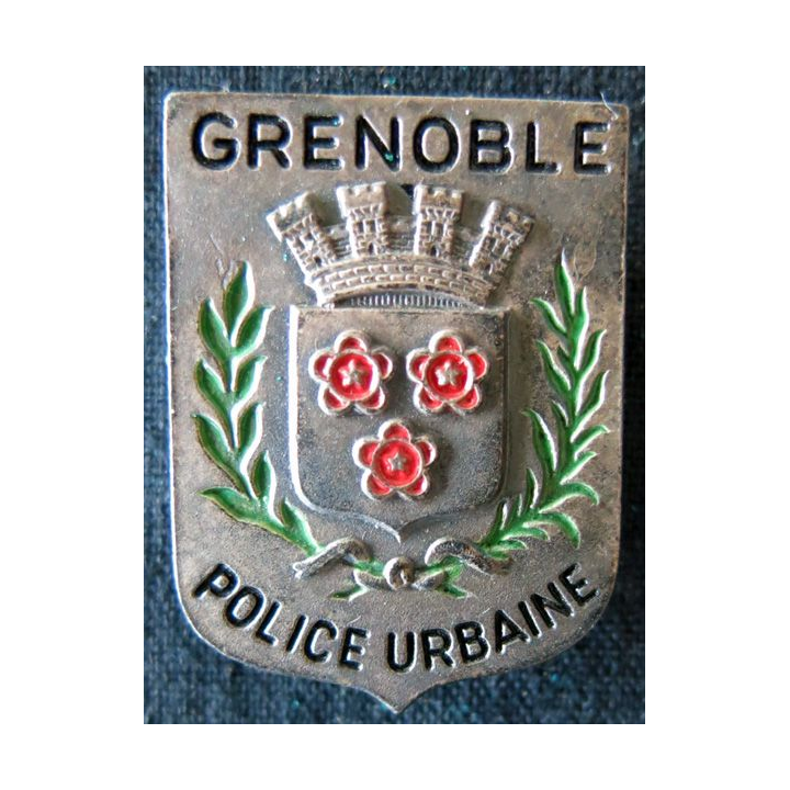POLICE : insigne en métal peint de la Police urbaine de la ville de Grenoble de fabrication FIA