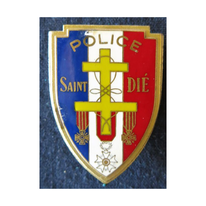 POLICE : insigne métallique de la Police nationale de la ville de Saint Dié de fabrication Drago Paris