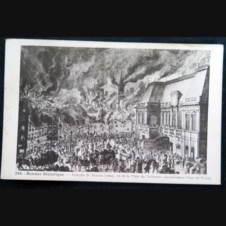Carte postale 286 Rennes Historique Incendie de Rennes (1720) vu de la
