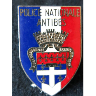 POLICE : insigne métallique en émail de la Police nationale d'Antibes de fabrication Andor non marqué