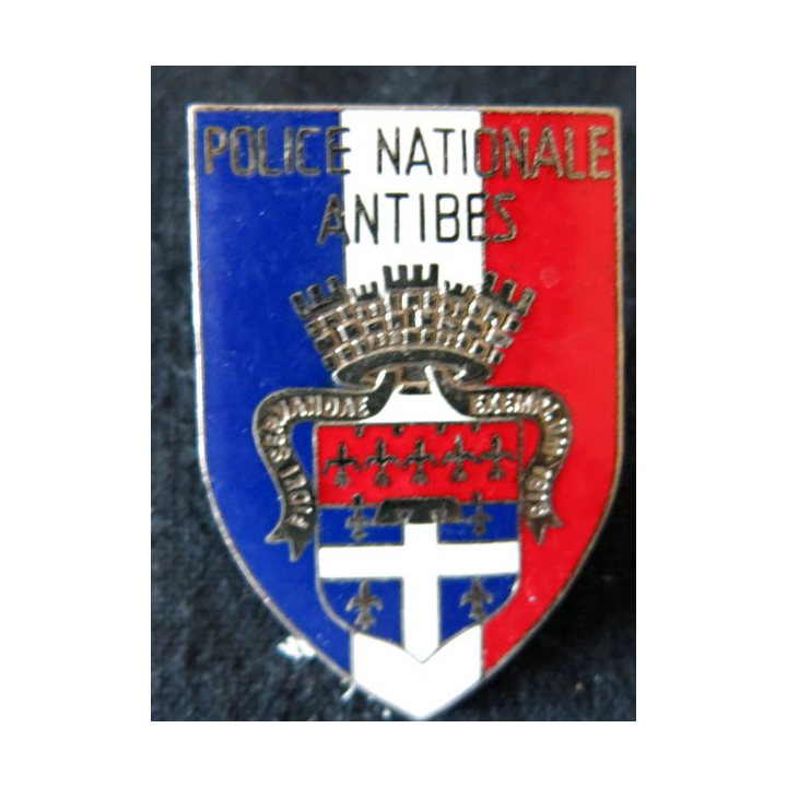 POLICE : insigne métallique en émail de la Police nationale d'Antibes de fabrication Andor non marqué