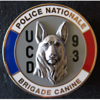 POLICE : insigne métallique de la brigade canine UCD 93 de la Police nationale