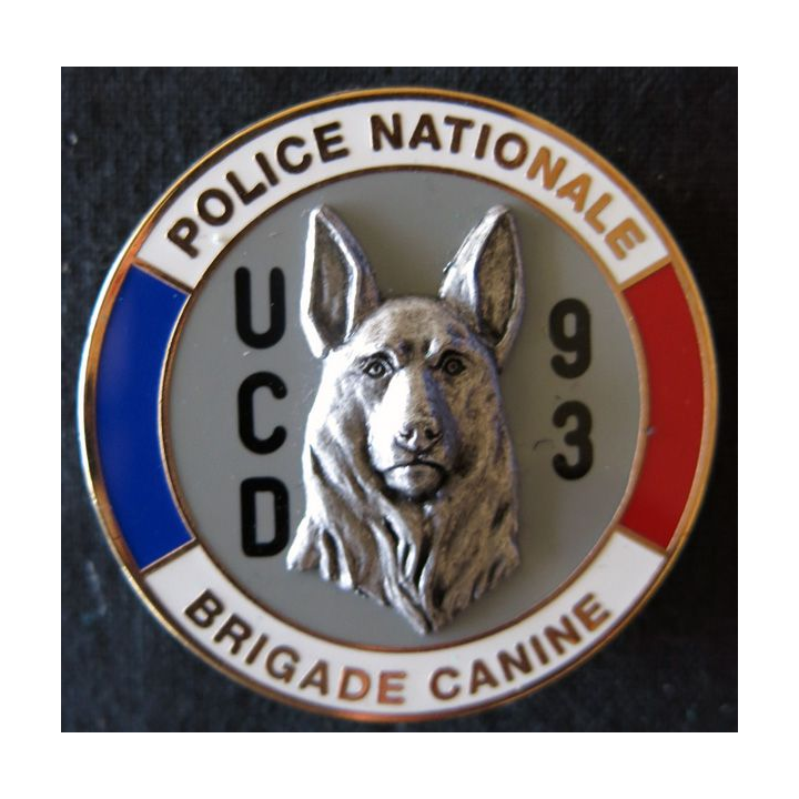 POLICE : insigne métallique de la brigade canine UCD 93 de la Police nationale