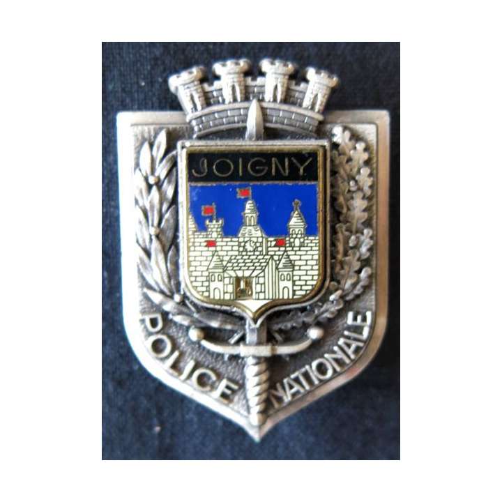 POLICE : insigne métallique de la Police nationale de la ville de Joigny de fabrication Delsart Sens