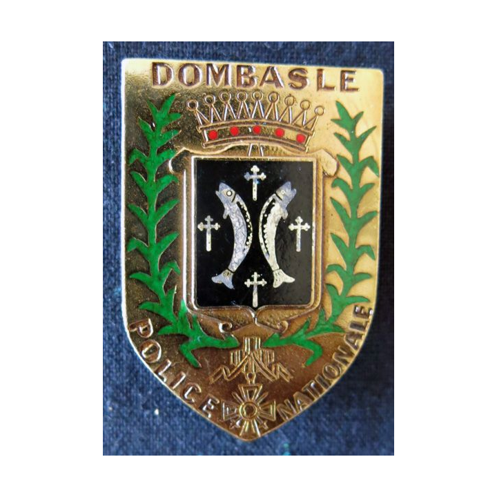 POLICE : insigne métallique de la Police nationale de Dombasle de fabrication Drago Paris