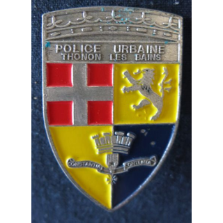 POLICE : insigne métallique de la Police urbaine de la ville de Thonon Les Bains peint