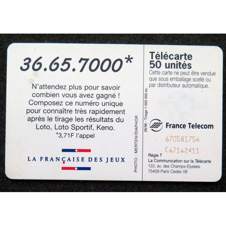 Carte téléphonique télécarte 50 unités Loto