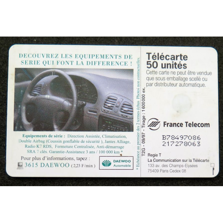 Carte téléphonique télécarte 50 unités Nouvelle Daewoo Nubira