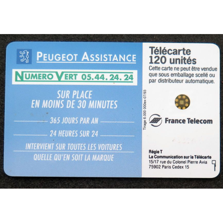 Carte téléphonique télécarte 120 unités Peugeot Assistance