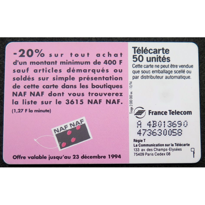 Carte téléphonique télécarte 50 unités Naf Naf