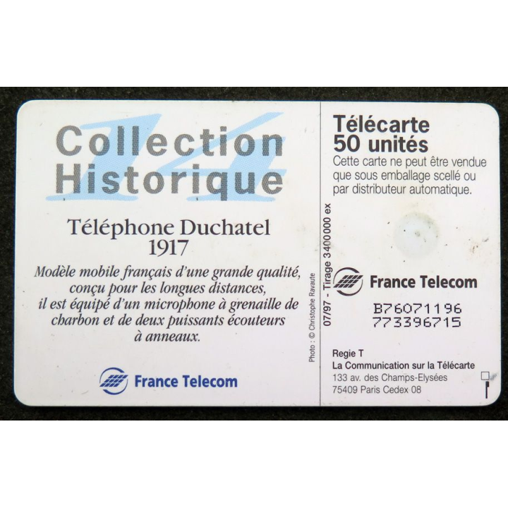 Carte téléphonique télécarte 50 unités Telephone Duchatel 1917