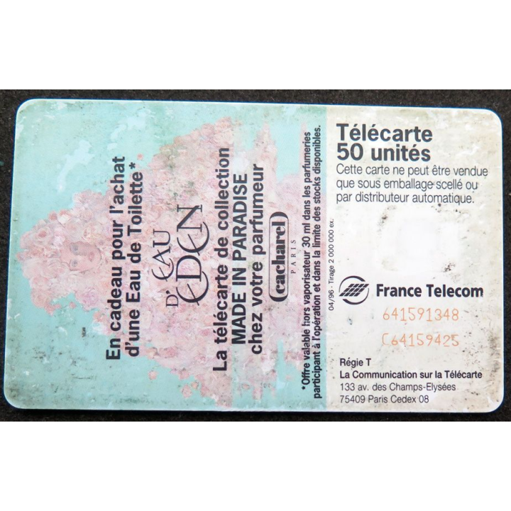 Carte téléphonique télécarte 50 unités Made in Paradise Eau d'Eden
