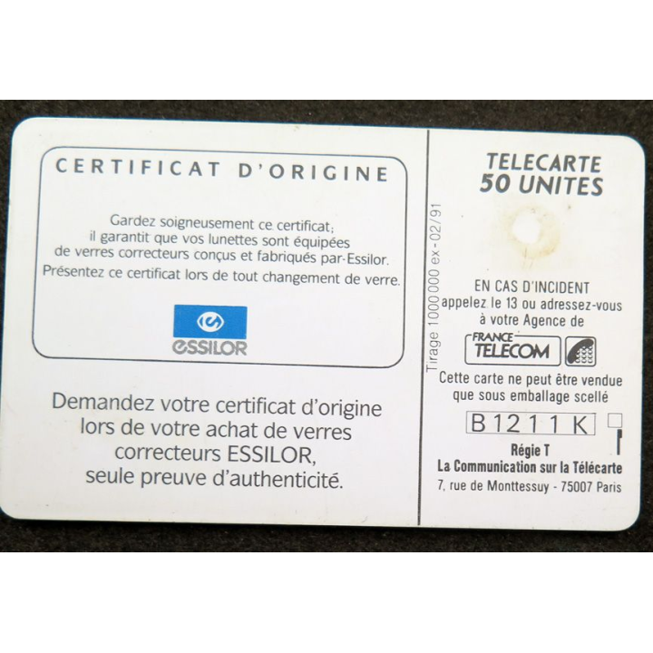 Carte téléphonique télécarte 50 unités Varilux voir net de très près