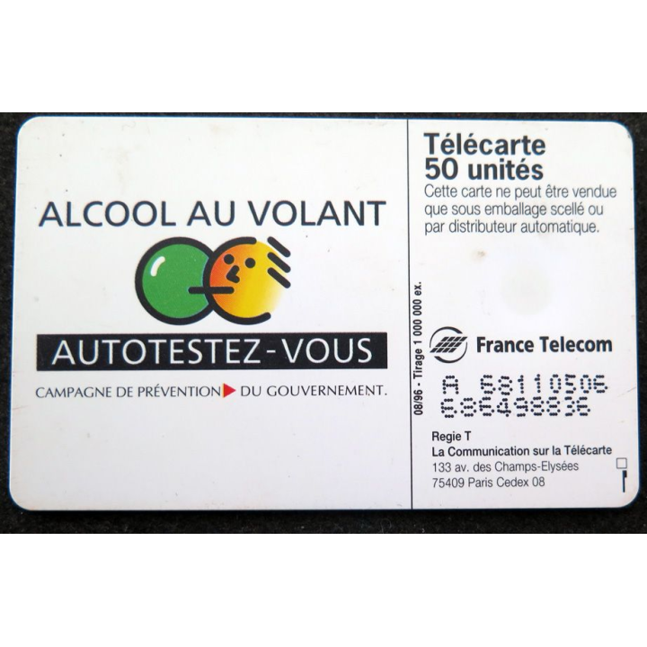 Carte téléphonique télécarte 50 unités Alcool au volant auto testez vous