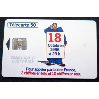 Carte téléphonique télécarte 50 unités 18 Octobre 1996 23h numérotation à 10 chiffres