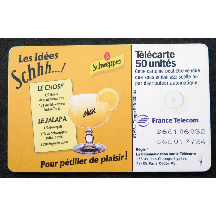 Carte téléphonique télécarte 50 unités Schweppes