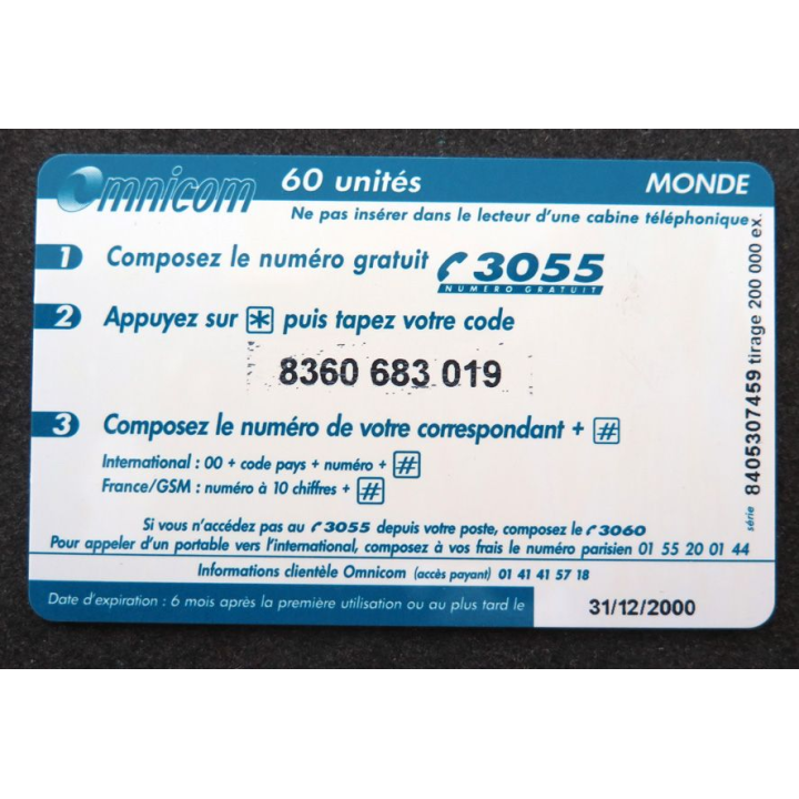 Carte téléphonique Omnicarte 50 F l'économique Monde  Omnicom