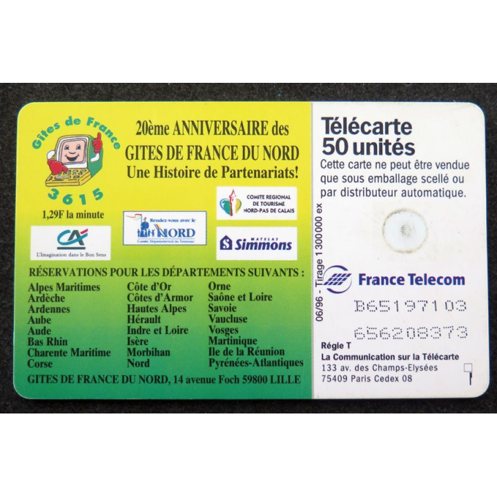 Carte téléphonique télécarte 50 unités Gites de France