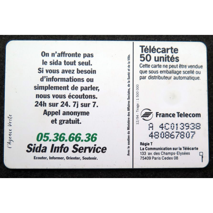 Carte téléphonique télécarte 50 unités Sida Info Service