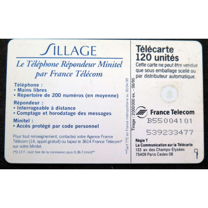 Carte téléphonique télécarte 120 unités Sillage Minitel