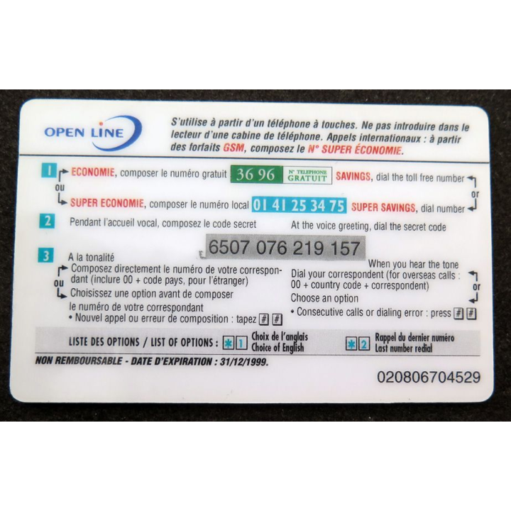 Carte téléphonique télécarte 60 unités Open line