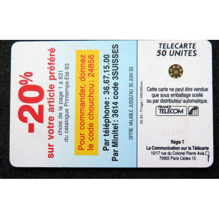 Carte téléphonique télécarte 50 3 Suisses le Chouchou
