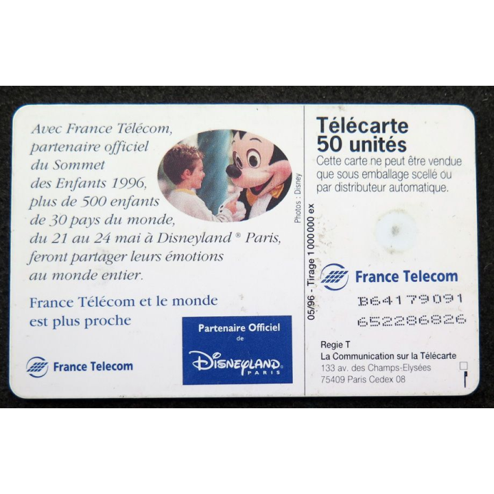 Carte téléphonique télécarte 50 Disneyland 1996