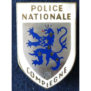 POLICE : insigne métallique de la Police nationale de la ville de Compiègne de fabrication Drago Paris matriculé