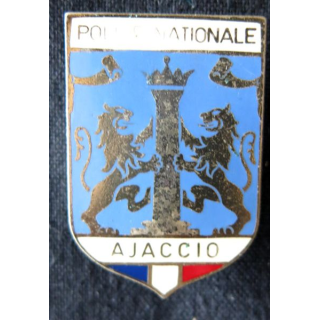 POLICE : insigne métallique de la Police nationale de la ville d' Ajaccio de fabrication Drago Paris
