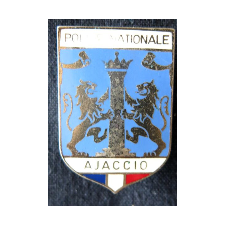 POLICE : insigne métallique de la Police nationale de la ville d' Ajaccio de fabrication Drago Paris