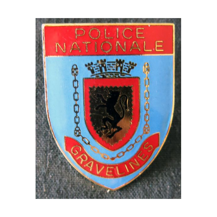 POLICE : insigne métallique en émail de la Police nationale de la ville de Gravelines