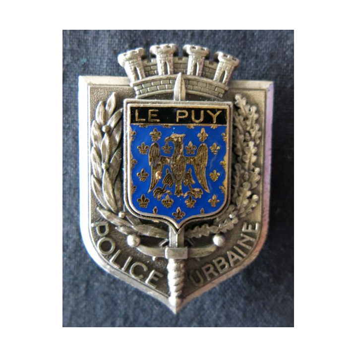 POLICE : insigne métallique de la Police urbaine de la ville Le Puy de fabrication Delsart Sens