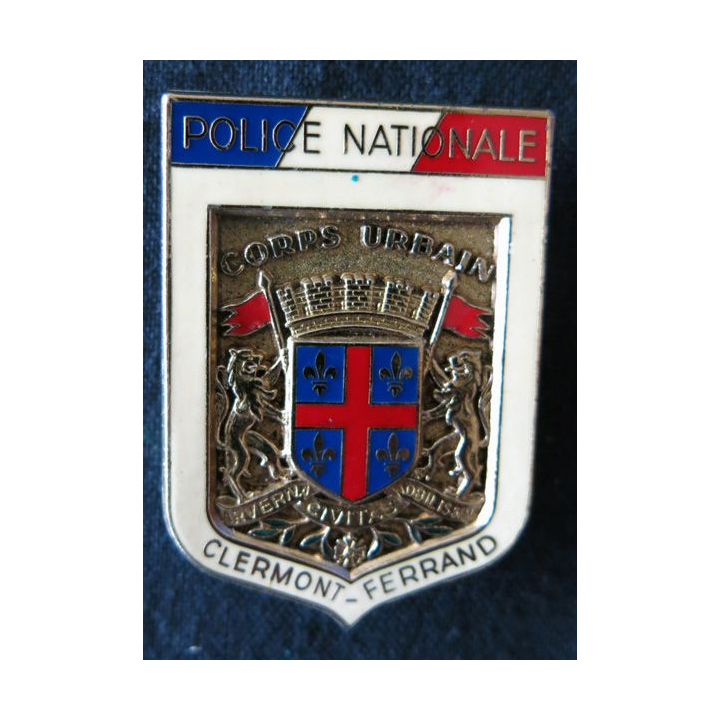 POLICE : insigne métallique de la Police nationale, corps urbain de Clermont-Ferrand fabrication Drago Paris