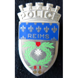 POLICE : insigne métallique de la Police nationale de la ville de Reims de fabrication Fraisse Paris